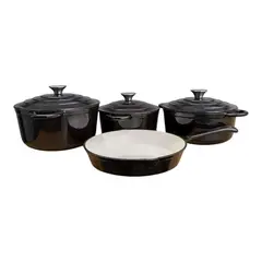 GENERICO - Batería de Cocina de Lujo Hierro Fundido Esmaltado Negro - 7 Piezas