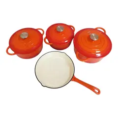 GENERICO - Batería de Cocina de Lujo Hierro Fundido Esmaltado Naranja - 7 Piezas