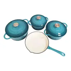 GENERICO - Batería de Cocina de Lujo Hierro Fundido Esmaltado Turquesa - 7 Piezas