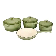 GENERICO - Batería de Cocina de Lujo Hierro Fundido Esmaltado Verde - 7 Piezas