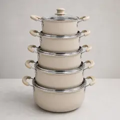 HOMESTAR - Set de ollas antiadherentes con tapas de vidrio - 10 piezas match reference