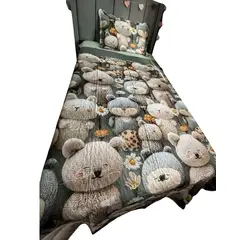 GENERICO - CUBRECAMA QUILT DE VERANO NIÑA NIÑO INFANTIL OSO VERDE