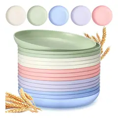 KUANGYE - Pack 15 Platos Plásticos Reutilizable Colores Surtidos 22cm