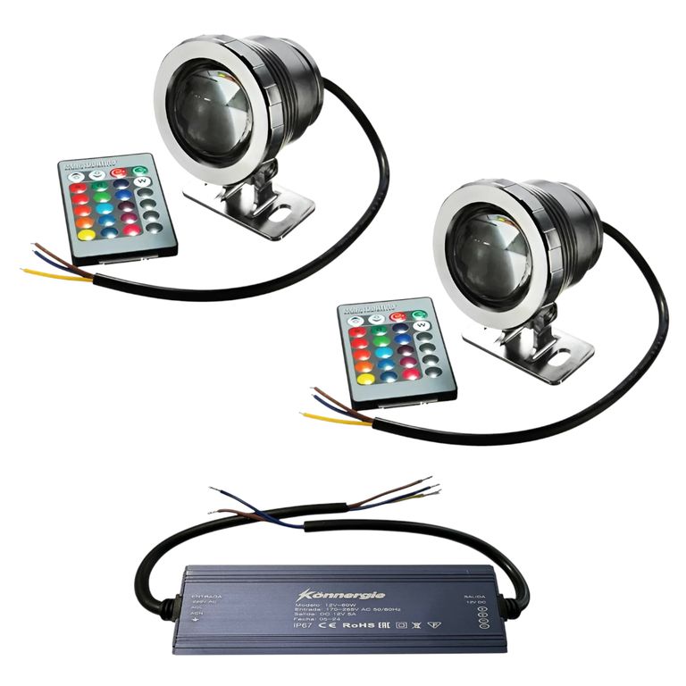 2 Focos Pileta Piscina Multicolor 12V 10W Con Fuente De Poder