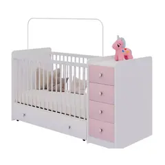 KIDSCOOL - Cuna Con Comoda Y Cajonera Top Baby Rosada