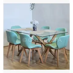 CORI CORI - Comedor Medlock 120x80cm + 6 Sillas Mariposa Ecocuero Wood Menta…