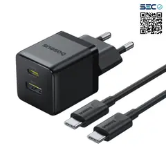 BASEUS - Cargador Rápido PalmCluster USB USB C 30W + Cable USB C Negro