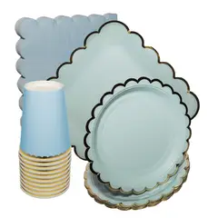 GENERICO - Platos Desechables Elegante 10 Personas Chic Celeste 50 Pcs