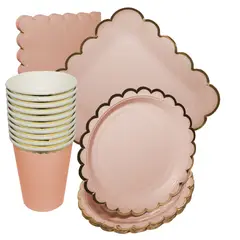 GENERICO - Platos Desechables Elegantes Fiesta 10 Personas Chic Coral 50 Pcs