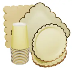 GENERICO - Platos Desechables Elegantes Fiesta 10 Personas Chic Amarillo 50 Pcs