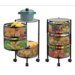 GENERICO - Estante Giratorio Organizador Verdulero Frutero Metal 3 Piso Color Negro