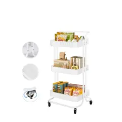 GENERICO - Carrito Organizador Carro Con Ruedas Asa Estante 3 Niveles Color Blanco