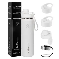 BUFFER FLASK - Termo Botella Agua Termica Acero Inox + Tapas - Blanco