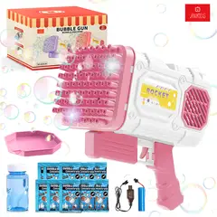 ANIKIDS - Pistola Lanza Burbujas Bazooka 86 Agujeros Luz Juguete Niñas