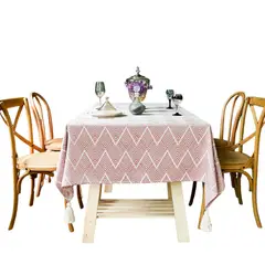 BOHEMIK - Mantel Rectangular Líneas Geométricas Rojo Y Blanco 140 x 220 cm