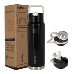 BUFFER FLASK - Termo Botella Agua Termica Buffer Acero Inox 1 Litro - Negro