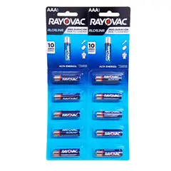RAYOVAC - Pack 10 Pilas AAA Alcalinas 1.5V Tira Troquelada
