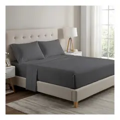GENERICO - Juego De Sabanas 2 Plazas Premium 200hilos 200x150cm 4piezas Gris Liso