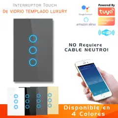 D MOTICA - Interruptor Touch Triple Inteligente Wifi 3 Canal Sin Neutro - GRIS