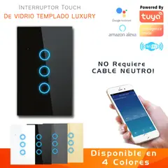D MOTICA - Interruptor Touch Triple Inteligente Wifi 3 Canal Sin Neutro - NEGRO