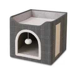 MUNDO ONLINE - Cama Mascota Soft Confort Plegable Con Rascador y Pompon39cm