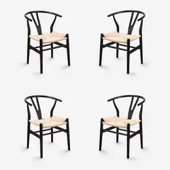 JAVIMATE - Pack 4 Sillas De Comedor Wishbone Madera Negra