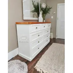 RUSTIC STYLE - COMODA MADERA 9 CAJONES BLANCA Y CAOBA + TELESCOPICOS + TIRADOR PREMIUM.