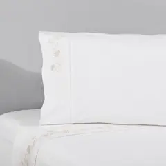 NINA HERRERA - Sábana Bordada Floral Marfil 220 Hilos 2 Plazas