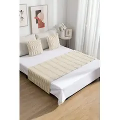 GENERICO - JUEGO DE PIECERA DE CAMA CON 2 FUNDAS MODELO BAMBÚ BEIGE