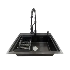 MODERN SPACE - Lavaplatos 60x45 Cm Negro Acero Inox + Accesorios + Grifería