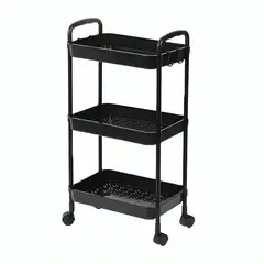SIRENA - Carrito organizador negro de 3 niveles con ruedas para cocina