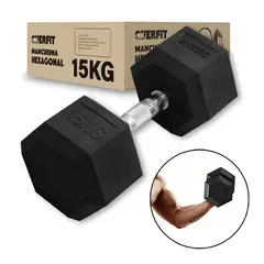 OVERFIT - Mancuerna Hexagonal 15Kg Acero Y Caucho Fitness