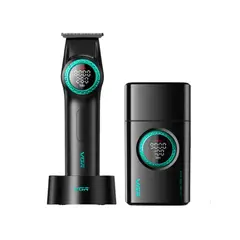 VGR - Combo Barbería Profesional Trimmer V-977 + Shaver V-377 Negro