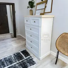 RUSTIC STYLE - COMODÍN MADERA 4+2 BLANCA Y NATURAL + TIRADOR PREMIUM + RIEL TELESCÓPICO