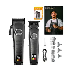KEMEI - Combo Profesional de Cortadora y Patillera KM 1827 Negro