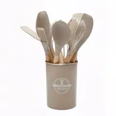 GENERICO - Kit 10 utencilios de cocina set cucharones utencilios madera silicona