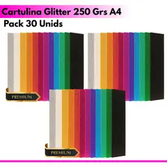 GENERICO - 3 Pack 30 Unids Cartulina Glitter 250 Grs A4