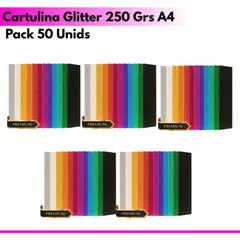 GENERICO - 5 Pack 50 Unids Cartulina Glitter 250 Grs A4