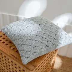 L LARENTIA - Funda Cojín 45x45 Larentia Boho Lace Shell Decorativo Color Azul Acero
