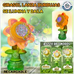 GENERICO - GIRASOL LANZA BURBUJAS RECARGABLE DE JUGUETE LUZ Y BAILE