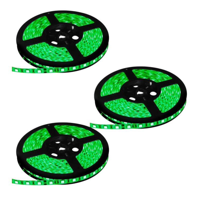 3 Cintas Led 12V 5050 14.4W IP20 60Led/m 5mt Verde