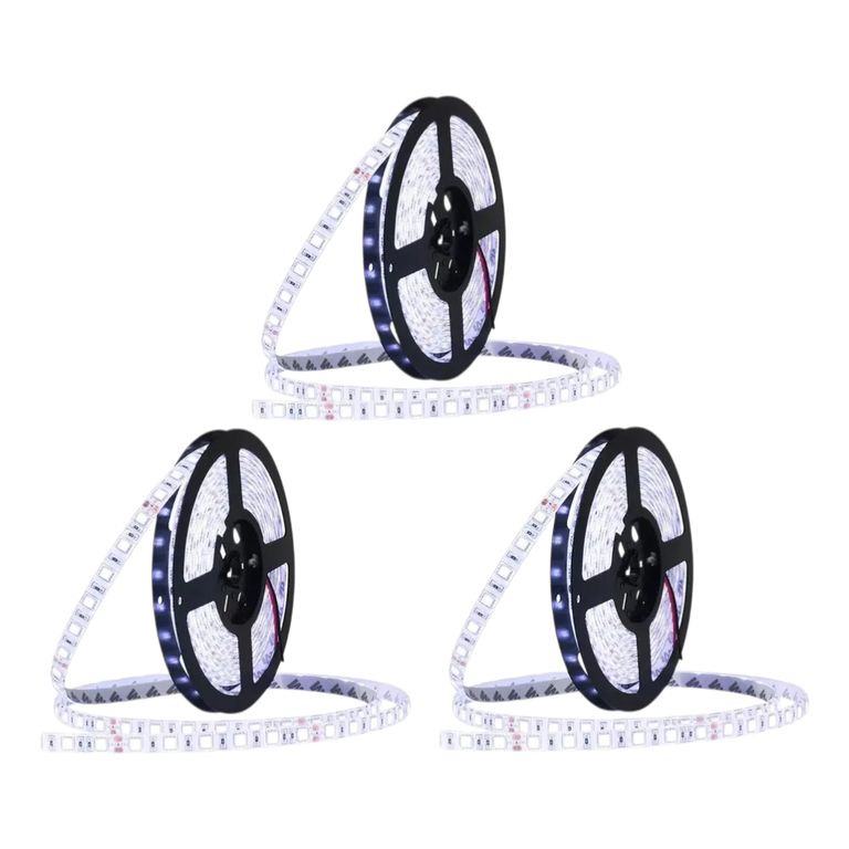 3 Cintas Led 12V 14W 5050 IP20 60Led/m 5mt Luz Fría
