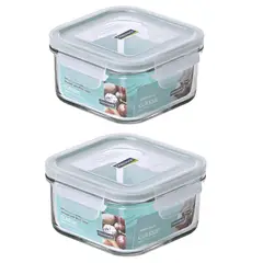 GLASSLOCK - Pack 2 Contenedores Vidrio Hermetico Cuad 490mL