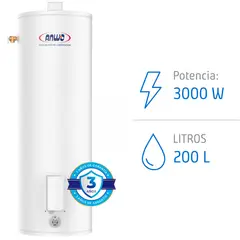 ANWO - Termo Eléctrico 200L 3000W Piso – 4 a 5 Duchas, Alto Rendimiento, Uso Intensivo