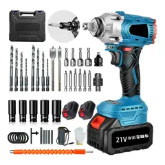 GENERICO - Kit Taladro Atornillador Inalambrico 21v + 2 Baterías Azul 5060 Hz