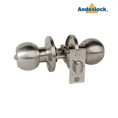 ANDESLOCK - CERRADURA POMO-DORMITORIO BAÑO AA44-ACERO INOXIDABLE