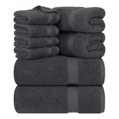 AZ AURAZEUS - Set De 8 Toallas De Baño Algodon 500gr Cuerpo Mano Grande Az Gris