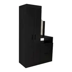 FMFURNITURE - Closet Comoda Con Espejo 3 Puertas 1 Cajon Negro