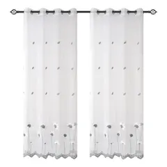 GENERICO - Visillo Velo Brodado Con Argolla 140x220 Cm 2 Paño