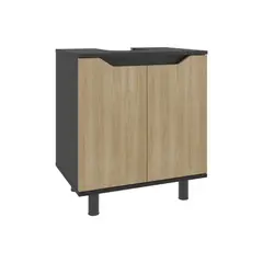 FMFURNITURE - Mueble Para Lavamanos 2 Puertas Negro Y Café Claro